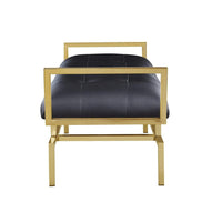 Iconic Home Bruno Tufted Faux Leather Bench Gold Metal Frame 