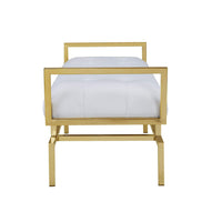 Iconic Home Bruno Tufted Faux Leather Bench Gold Metal Frame 