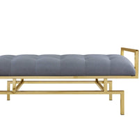 Iconic Home Bruno Tufted Faux Leather Bench Gold Metal Frame 