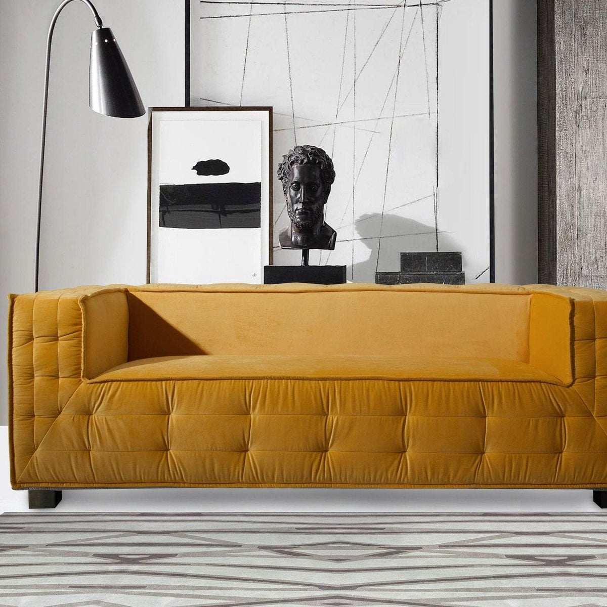 Iconic Home Bryant Velvet Sofa Yellow