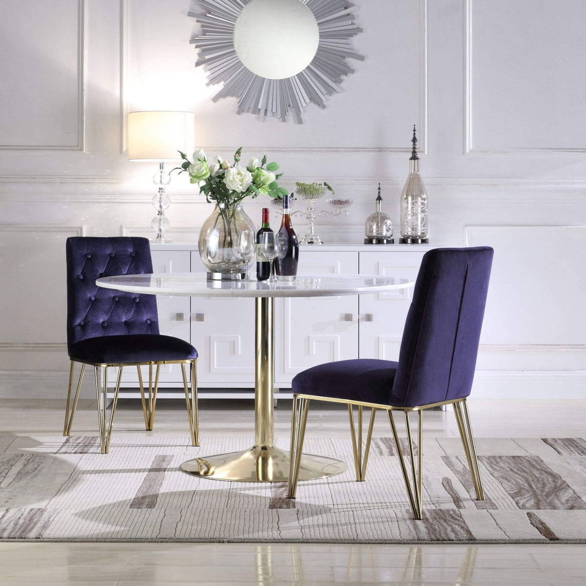 Iconic Home Callahan Velvet Dining Chair Set of 2 Navy