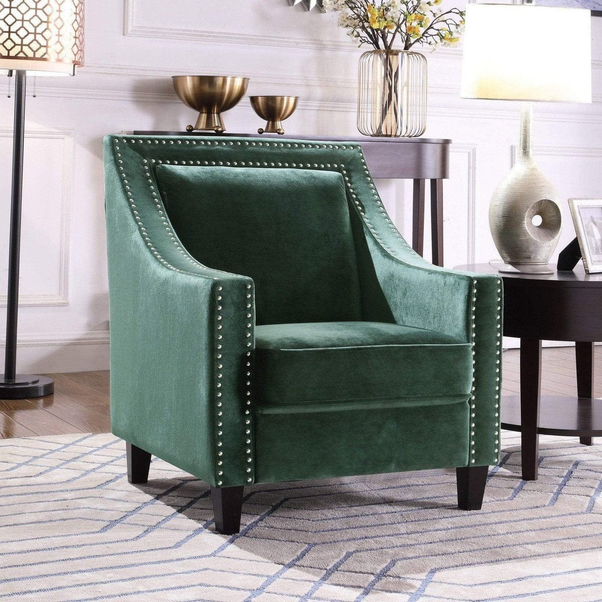 Iconic Home Camren Velvet Accent Chair Green