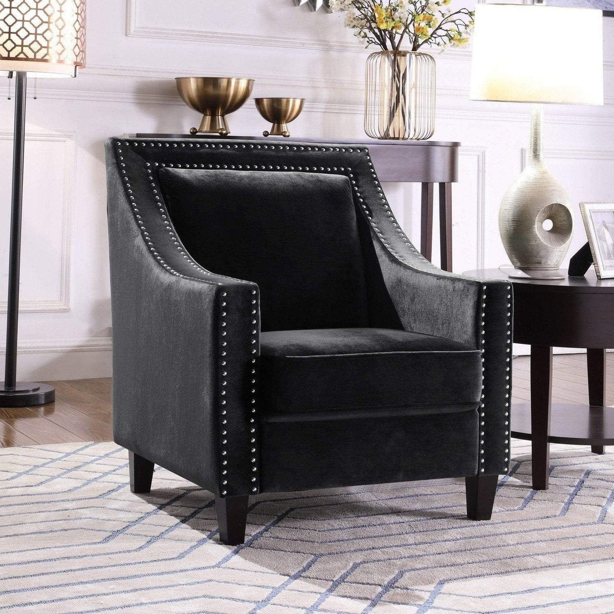Iconic Home Camren Velvet Accent Chair Black