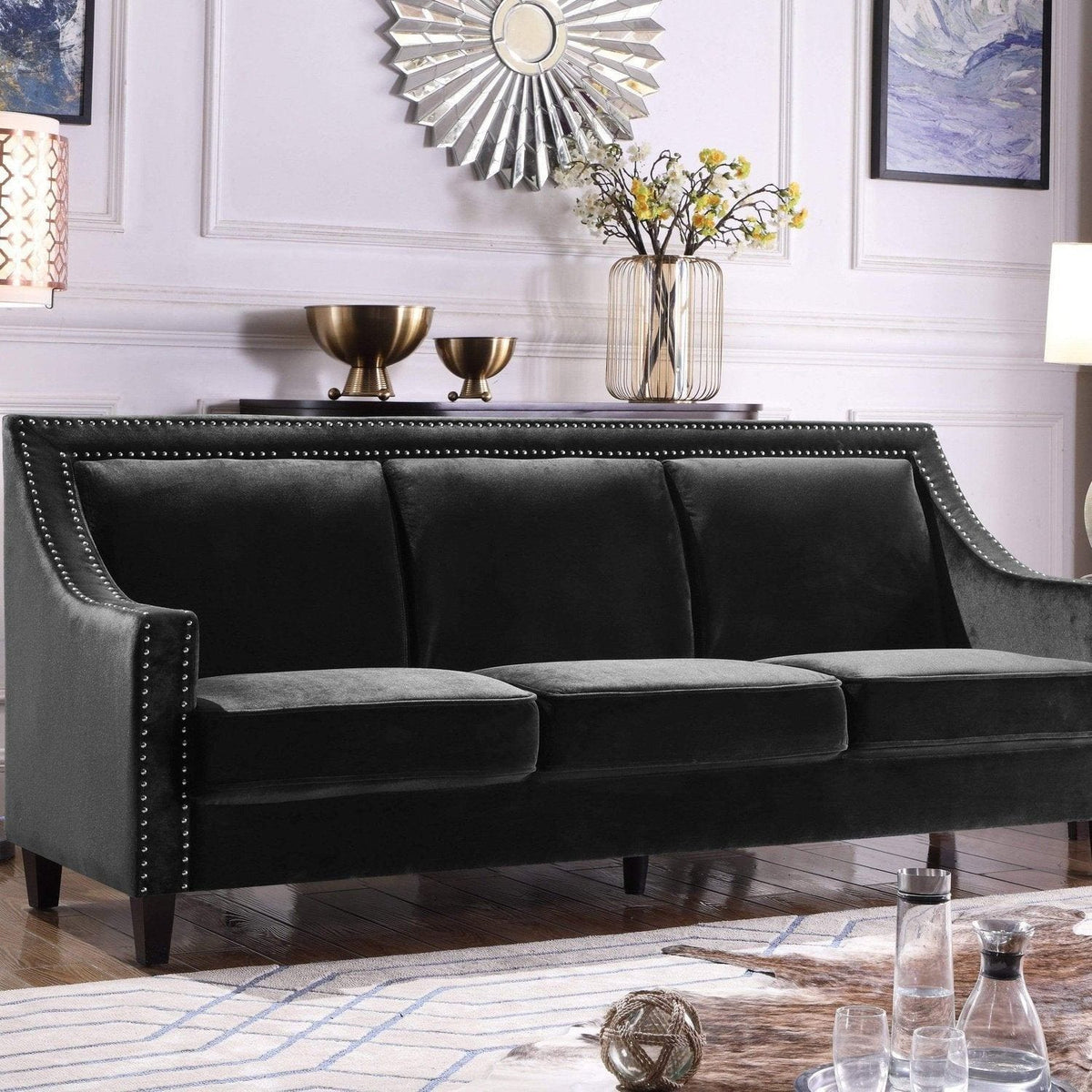Iconic Home Camren Velvet Sofa Black