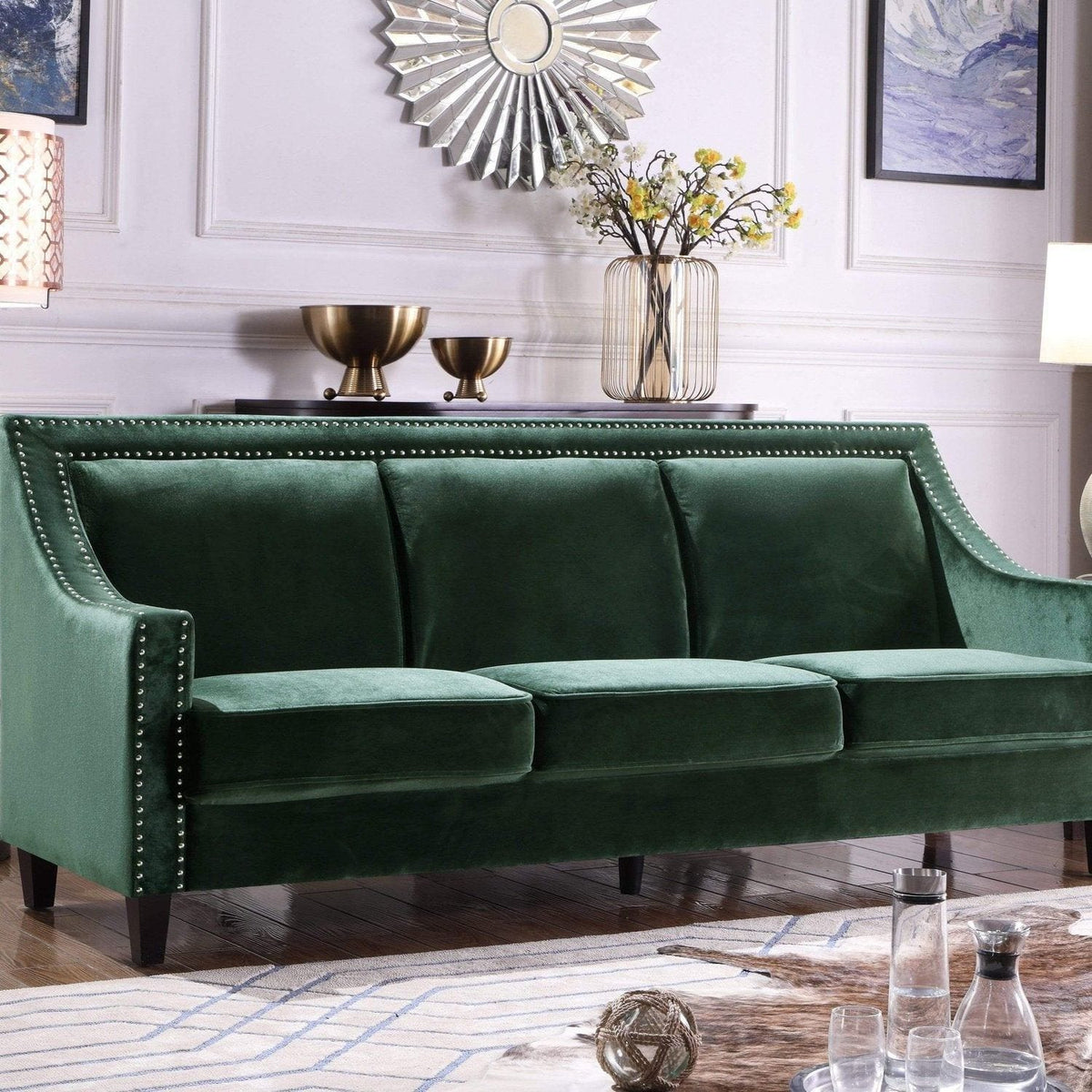 Iconic Home Camren Velvet Sofa Green