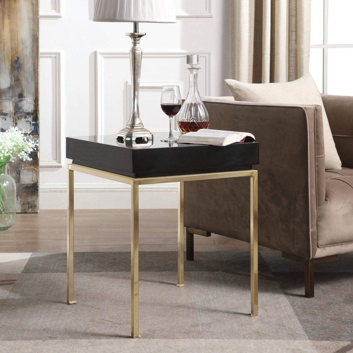 Iconic Home Cannes Square Side End Table Black