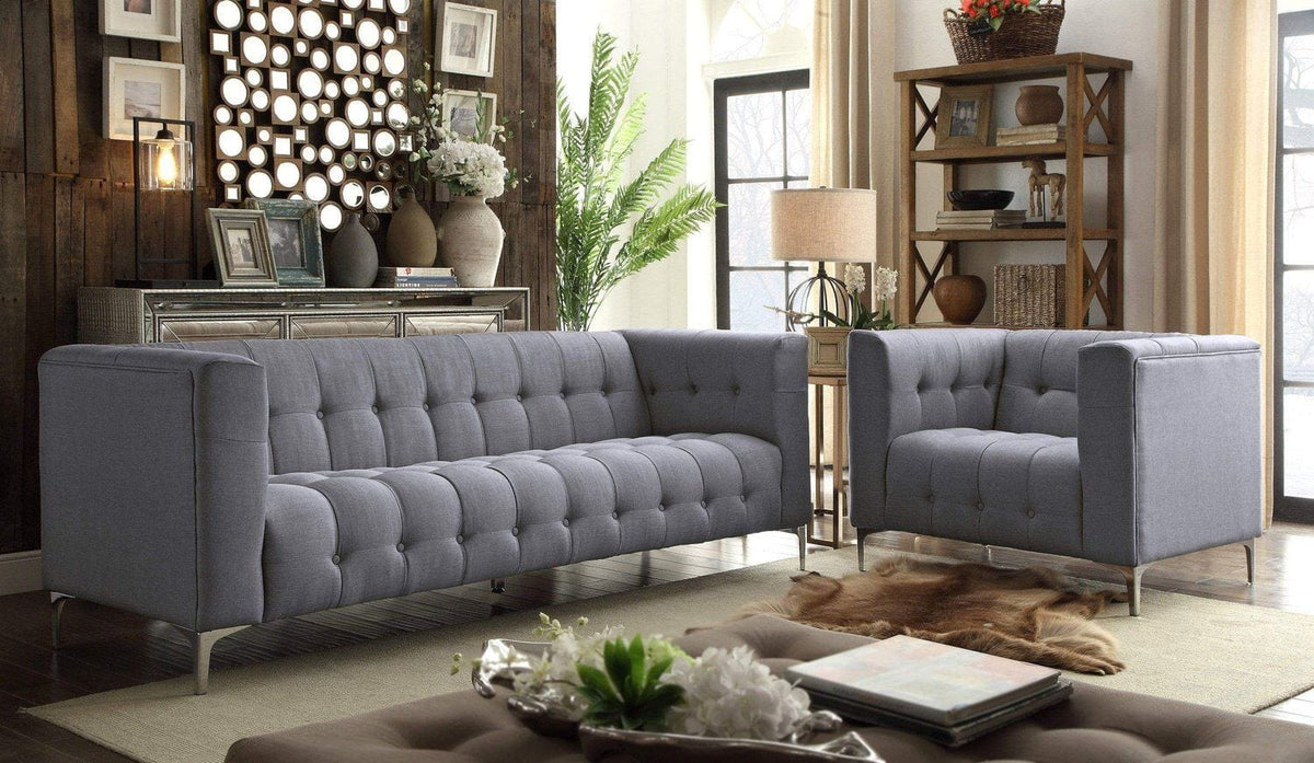 Iconic Home Capone Tufted Linen Club Chair With Silver Legs 