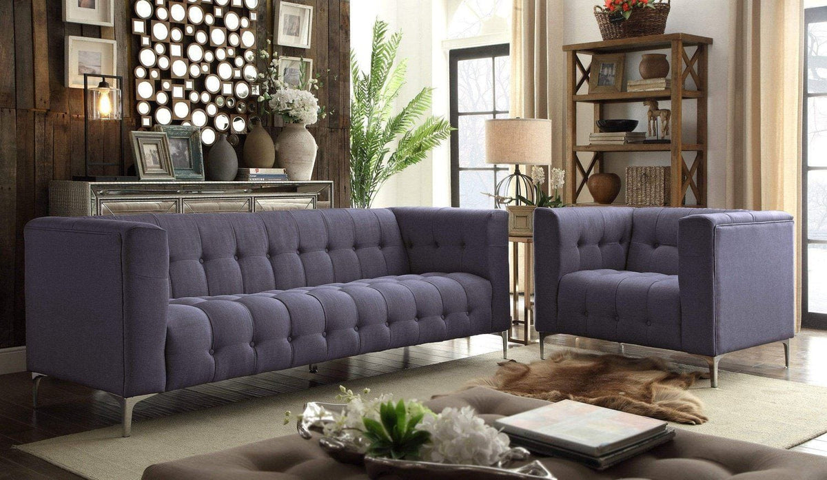 Iconic Home Capone Tufted Linen Club Chair With Silver Legs 