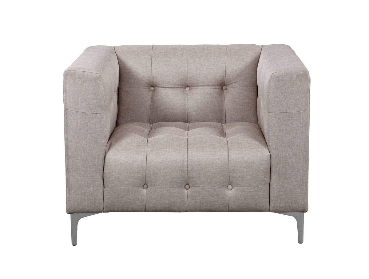 Iconic Home Capone Tufted Linen Club Chair With Silver Legs 