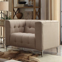 Iconic Home Capone Tufted Linen Club Chair With Silver Legs 