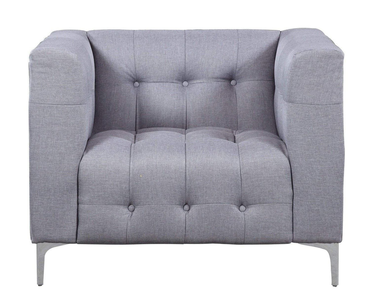 Iconic Home Capone Tufted Linen Club Chair With Silver Legs 