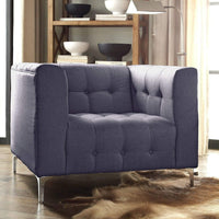 Iconic Home Capone Tufted Linen Club Chair With Silver Legs Grey