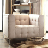 Iconic Home Capone Tufted Linen Club Chair With Silver Legs Stone