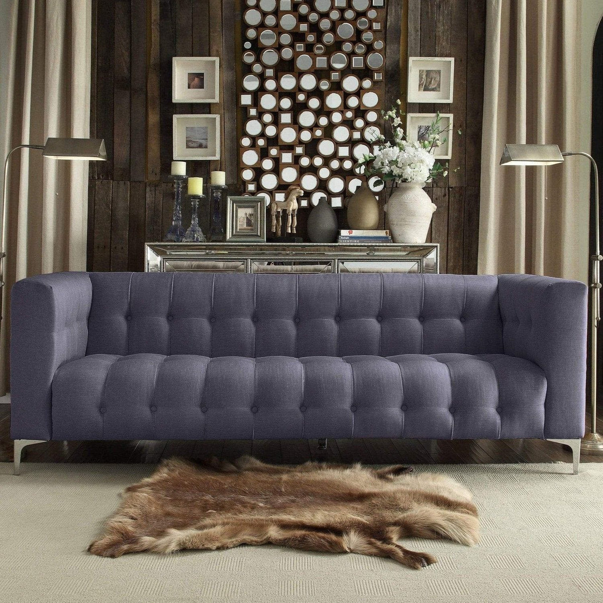 Iconic Home Capone Linen Tufted Sofa Grey