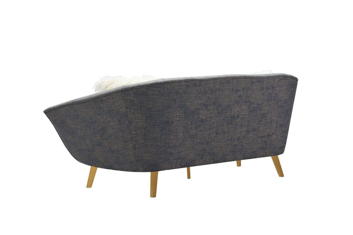 Iconic Home Chateau Sofa Two-Tone Design Gold Metal Legs Blue