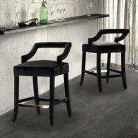 Iconic Home Chiara Velvet Counter Stool Chair Gold Footrest Black