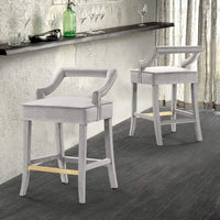 Iconic Home Chiara Velvet Counter Stool Chair Gold Footrest Grey
