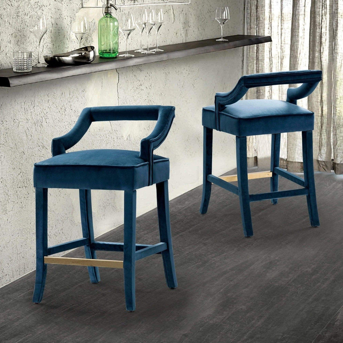 Iconic Home Chiara Velvet Counter Stool Chair Gold Footrest Teal