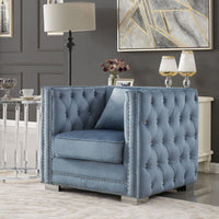 Iconic Home Christophe Button Tufted Velvet Club Chair Blue