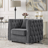 Iconic Home Christophe Button Tufted Velvet Club Chair Grey