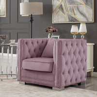 Iconic Home Christophe Button Tufted Velvet Club Chair Pink