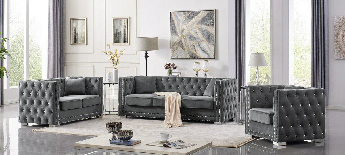Iconic Home Christophe Tufted Velvet Loveseat Sofa 