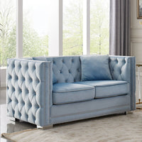 Iconic Home Christophe Tufted Velvet Loveseat Sofa Blue