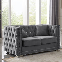 Iconic Home Christophe Tufted Velvet Loveseat Sofa Grey