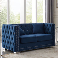 Iconic Home Christophe Tufted Velvet Loveseat Sofa Navy