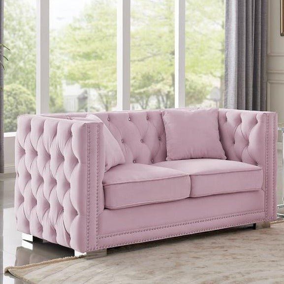 Iconic Home Christophe Tufted Velvet Loveseat Sofa Pink