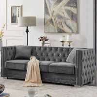 Iconic Home Christophe Velvet Button Tufted Sofa Grey