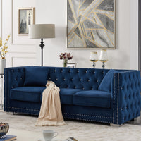 Iconic Home Christophe Velvet Button Tufted Sofa Navy