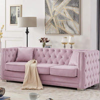 Iconic Home Christophe Velvet Button Tufted Sofa Pink