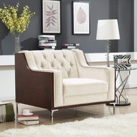 Iconic Home Clark Button Tufted Velvet Club Chair Cream