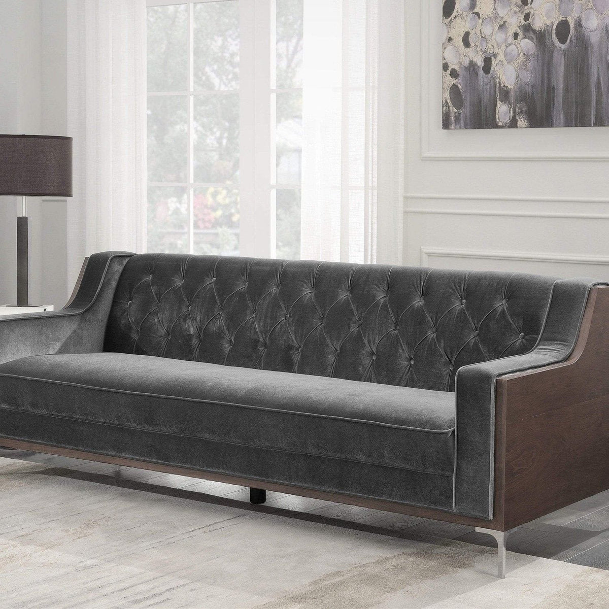 Iconic Home Clark Velvet Sofa Grey