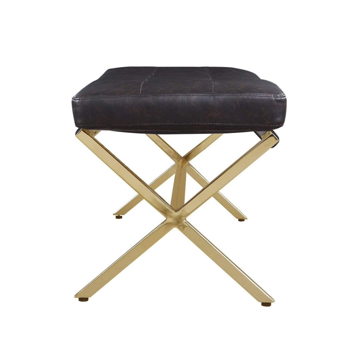 Iconic Home Claudio Tufted Faux Leather Bench X-Frame 