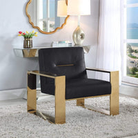 Iconic Home Colton Faux Leather Accent Club Chair Brass Frame Black