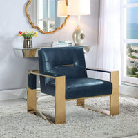 Iconic Home Colton Faux Leather Accent Club Chair Brass Frame Navy