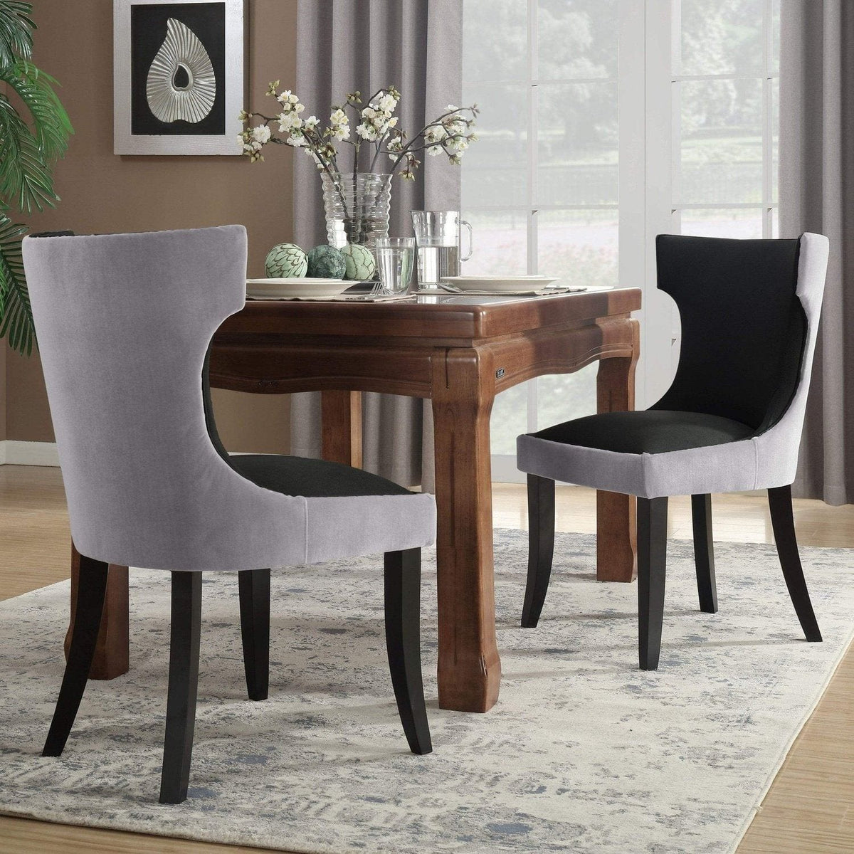 Iconic Home Conrad Faux Leather Velvet Side Dining Chair Set of 2 Black
