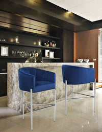 Iconic Home Cyrene Velvet Bar Stool Chair Chrome Base 