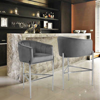 Iconic Home Cyrene Velvet Bar Stool Chair Chrome Base 