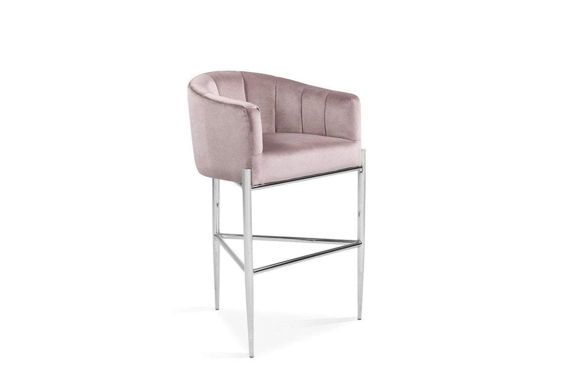 Iconic Home Cyrene Velvet Bar Stool Chair Chrome Base 