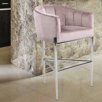 Iconic Home Cyrene Velvet Bar Stool Chair Chrome Base Blush