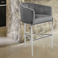 Iconic Home Cyrene Velvet Bar Stool Chair Chrome Base Silver