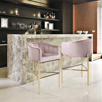 Iconic Home Cyrene Velvet Bar Stool Chair Velvet Gold Base Blush