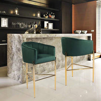 Iconic Home Cyrene Velvet Bar Stool Chair Velvet Gold Base Green