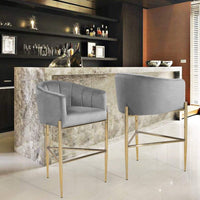 Iconic Home Cyrene Velvet Bar Stool Chair Velvet Gold Base Silver