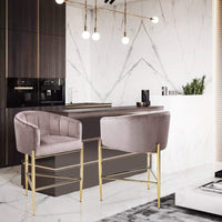 Iconic Home Cyrene Velvet Counter Stool Chair Gold Base Blush