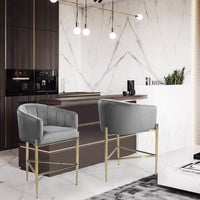Iconic Home Cyrene Velvet Counter Stool Chair Gold Base Silver