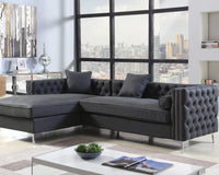 Iconic Home Da Vinci Left Facing Tufted PU Leather Sectional Sofa Black